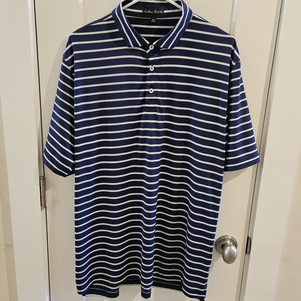 Southern Point Co. Performance Golf Polo Shirt Perrywinkle Blue Stripe - Size XL